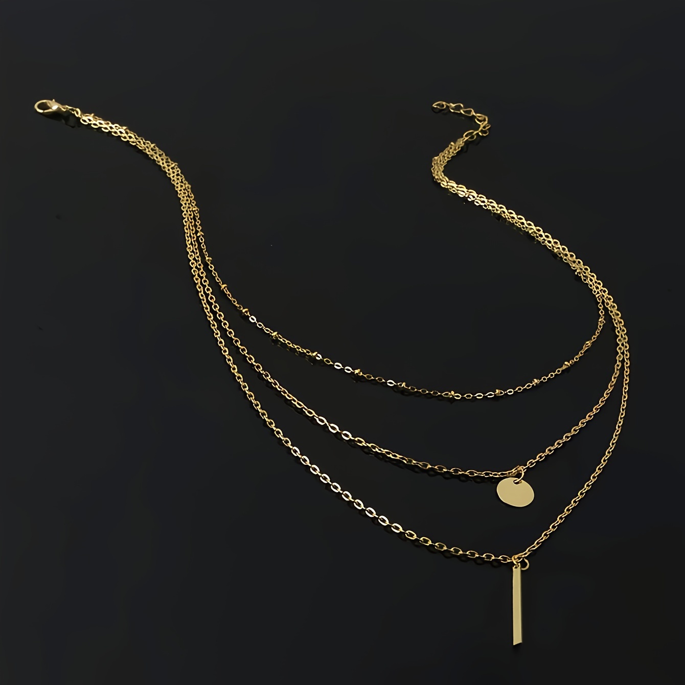 Women's Golden-Tone Geometric Sequin Multi-Layer Necklace
